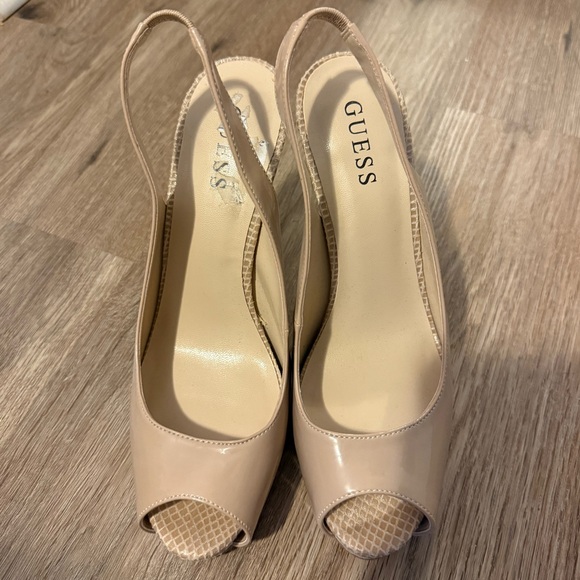 GUESS Nude Peep Toe Slingback Heels - Picture 1 of 5